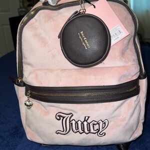 New Juicy Couture Large Size Backpack in Dusty Pink Velvet material.